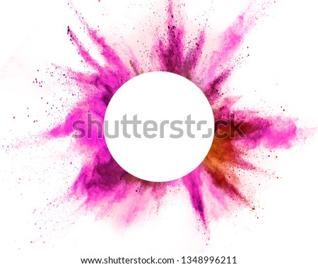 Explosion of pink powder isolated on white background. Abstract colored background