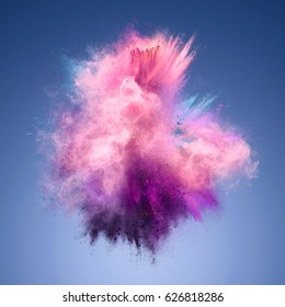 Explosion Of Pink, Violet And Blue Powder. Freeze Motion Of Color Powder Exploding. Illustration