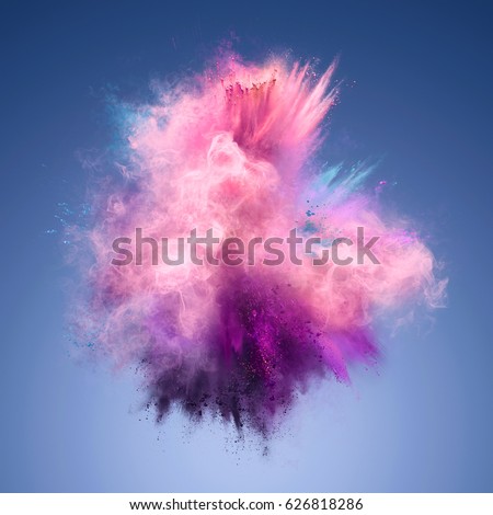 Explosion of pink, violet and blue powder. Freeze motion of color powder exploding. Illustration