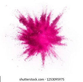 Explosion of purple powder isolated on white background. Abstract colored background