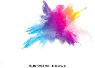 Explosion Of Rainbow Color Powder On White Background.