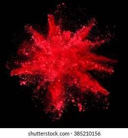 Explosion Of Red Powder On Black Background