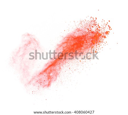Explosion of red powder on white background