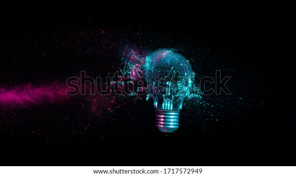 explosion of a traditional electric bulb. shot\
taken in high speed, at the exact moment of impact. concept of\
creativity and\
fragility.