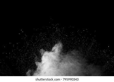 Explosion Of White Dust On Black Background.