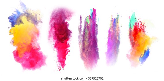 Explosions Of Colored Powder On White Background