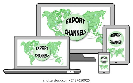 Export channels concept on different devices, isolated on white