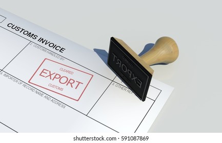Export cleared approval stamp of customs clearance border control service on customs invoice paper with wooden stamper isolated on table surface government border protection wide scene background - Shutterstock ID 591087869