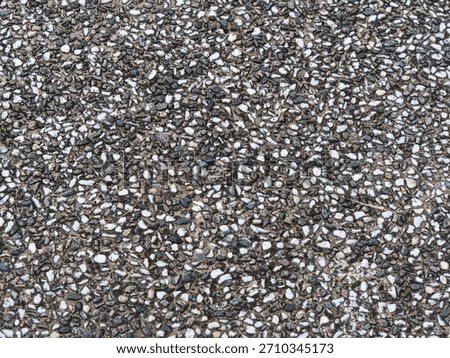 Exposed aggregate concrete surface. Rough texture, Durable material, Outdoor flooring.