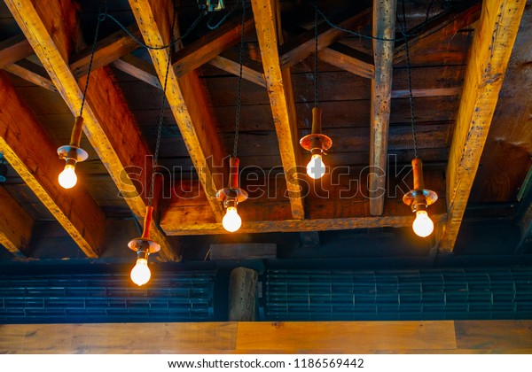 Exposed Ceiling Lumber Wood Studs Light Interiors Stock Image