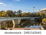 Exposure of the River Torrens, beautiful place to walk, where can be found the Pedestrian Bridge and the Adelaide Oval, Australia