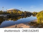 Exposure of the River Torrens, beautiful place to walk, where can be found the Pedestrian Bridge and the Adelaide Oval, Australia