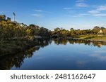 Exposure of the River Torrens, beautiful place to walk, where can be found the Pedestrian Bridge and the Adelaide Oval, Australia