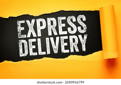 EXPRESS DELIVERY text displayed on torn paper design with bold distressed typography. Concept for shipping service, fast logistics, courier company, and quick parcel arrival