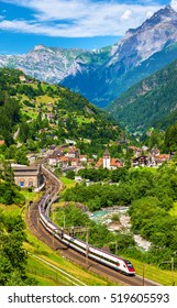 Express Train At The Old Gotthard Railway. The Traffic Will Be Diverted To The Gotthard Base Tunnel In December 2016.