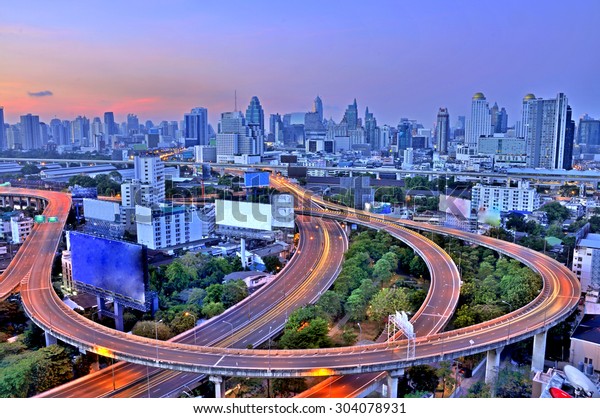 Express way and skyline\
view of bangkok