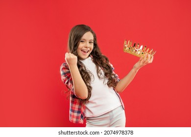 Expressing Smug. Arrogant Princess In Tiara. Proud Kid With Curly Hair.