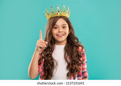 Expressing Smug. Arrogant Princess In Tiara. Proud Kid With Curly Hair. Egoistic Teen Girl