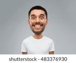 expression and people concept - smiling man with funny face over gray background (cartoon style character with big head)