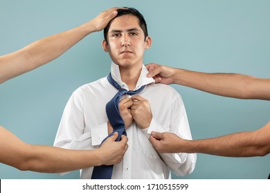 Expression And People Concept - Young Man Getting Dressed After A Party. Adult Over 20 Years Of Age.