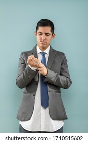 Expression And People Concept - Young Man Getting Dressed After A Party. Adult Over 20 Years Of Age.