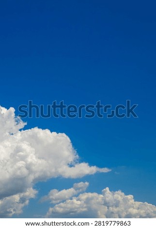 an expressive fluffy cumulus cloud with a textured shadow occupies the central part of the blue sky
