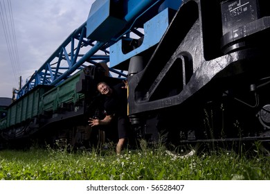 expressive man and train