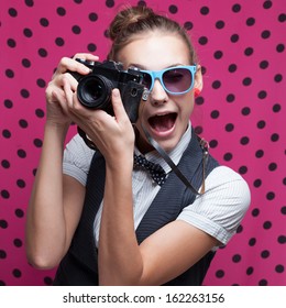 Expressive Portrait Of Female Photographer