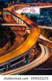 Expressway and the city of Bangkok landscape evening top view