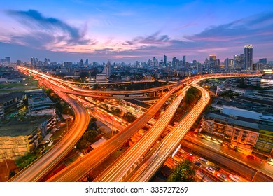 Expressway In Downtown At Twilight, Bangkok, Thailand