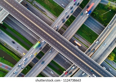 Expressway Transport Traffic Road With Vehicle Movement Logistic Concept Aerial View