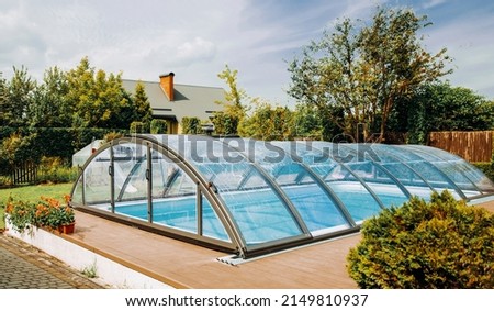 Exquisite pool with transparent coating. Polycarbonate Cover. 