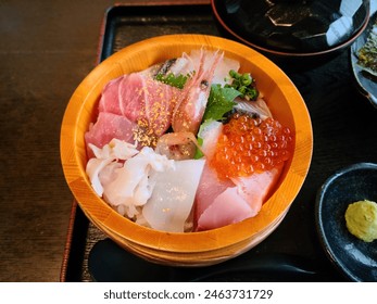 Exquisite seafood chirashi sushi at Japanese restaurant. - Powered by Shutterstock