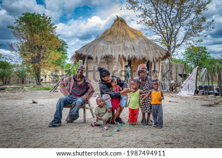 Extended African family three generations, in a village in Botswana