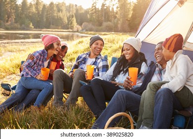 Extended Family Group Camping By Lake