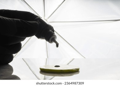 extension lash Glue drop on jade stone. poster on a white background - Shutterstock ID 2364987309