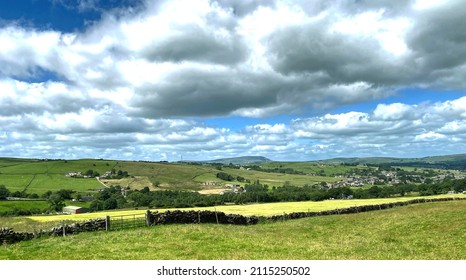 Extensive Landscape, Looking Over Fields, Farms, Villages, And Toward Distant Hills Near, Trawden, Lancashire, UK