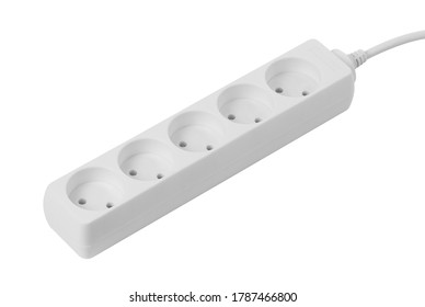 Extention cable with five plug socket isolated on white background