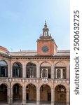 The exterior of the ancient Archiginnasio of Bologna, Italy