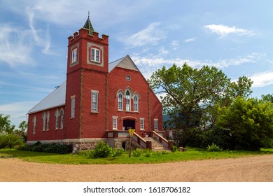 Exterior Of Aneroid United Church In The Canadian Prairies Town Of Aneroid, Saskatchewan, Canada.