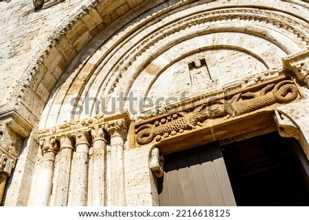 Exterior of the Collegiata di San Quirico a San Giulietta church in San Quirico d'Orcia, Tuscany, Italy, Europe