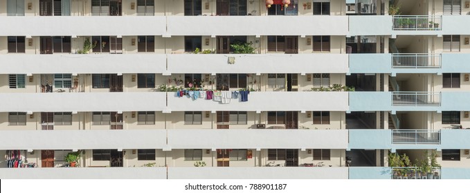 Exterior Dense Of HDB Apartment Complex In Singapore.