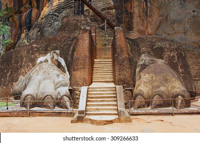 Exterior of the entrance to the Sigiriya Lion rock fortress in Sigiriya, Sri Lanka. Sigiriya is listed as UNESCO World Heritage Site.