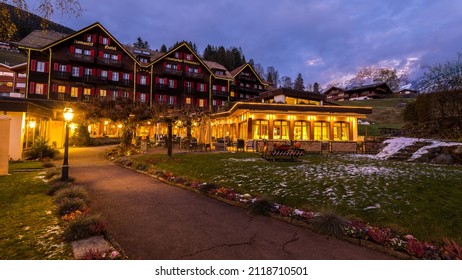 Exterior Facade Of The Luxury Hotel In Grindelwald In Switzerland On November 17th 2021