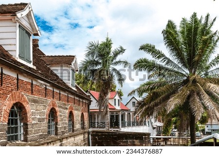 Exterior of of Fort Zeelandia and colonial houses in Paramaribo, Suriname, South America