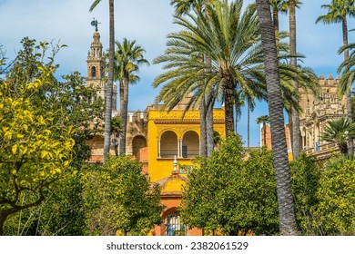 Exterior and garden of Real Alcazar Destination in  Sevilla, Spain