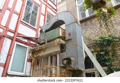 Exterior Of Industrial Airflow In An Old Building, Air Duct