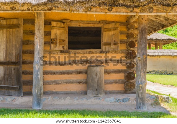 Exterior Log Cabin Concrete Stone Porch Stock Photo Edit Now