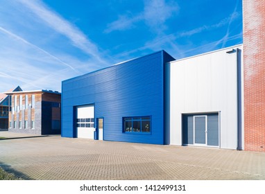 Exterior Of A Modern Blue Business Unit In The Netherlands