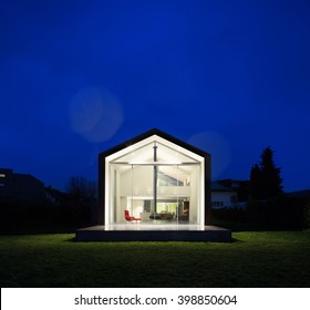 Exterior Of A Modern House, Night Scene